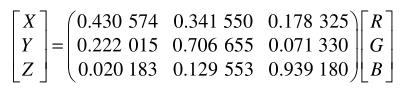 RGB顏色空間到XYZ顏色空間轉(zhuǎn)換公式